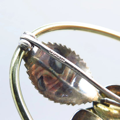 925 Sterling Silver Gold Plated Vintage Rose Floral Pin Brooch