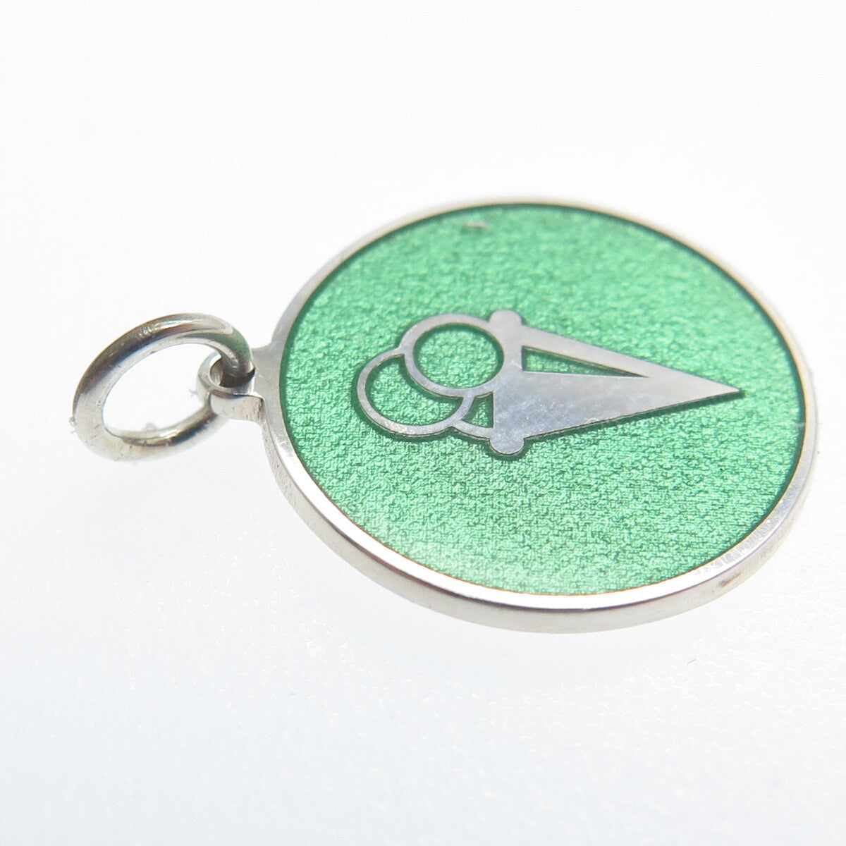 925 Sterling Silver Green Enamel Ice Cream Round Tag Minimalist Charm Pendant