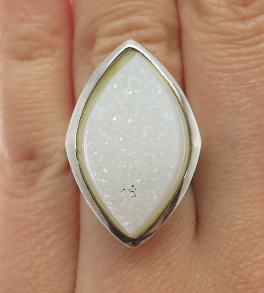 WHITNEY KELLY 925 Sterling Silver Vintage Real Marquise-Cut Druzy Ring Size 6