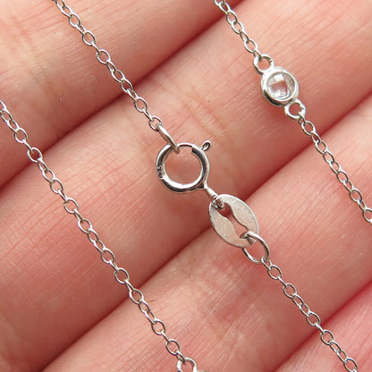 925 Sterling Silver Blue & White C Z Station Chain Necklace 18"