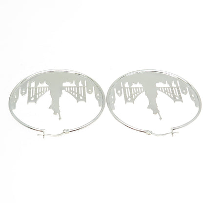 925 Sterling Silver Statue of Liberty NYC Skyline Hoop Earrings