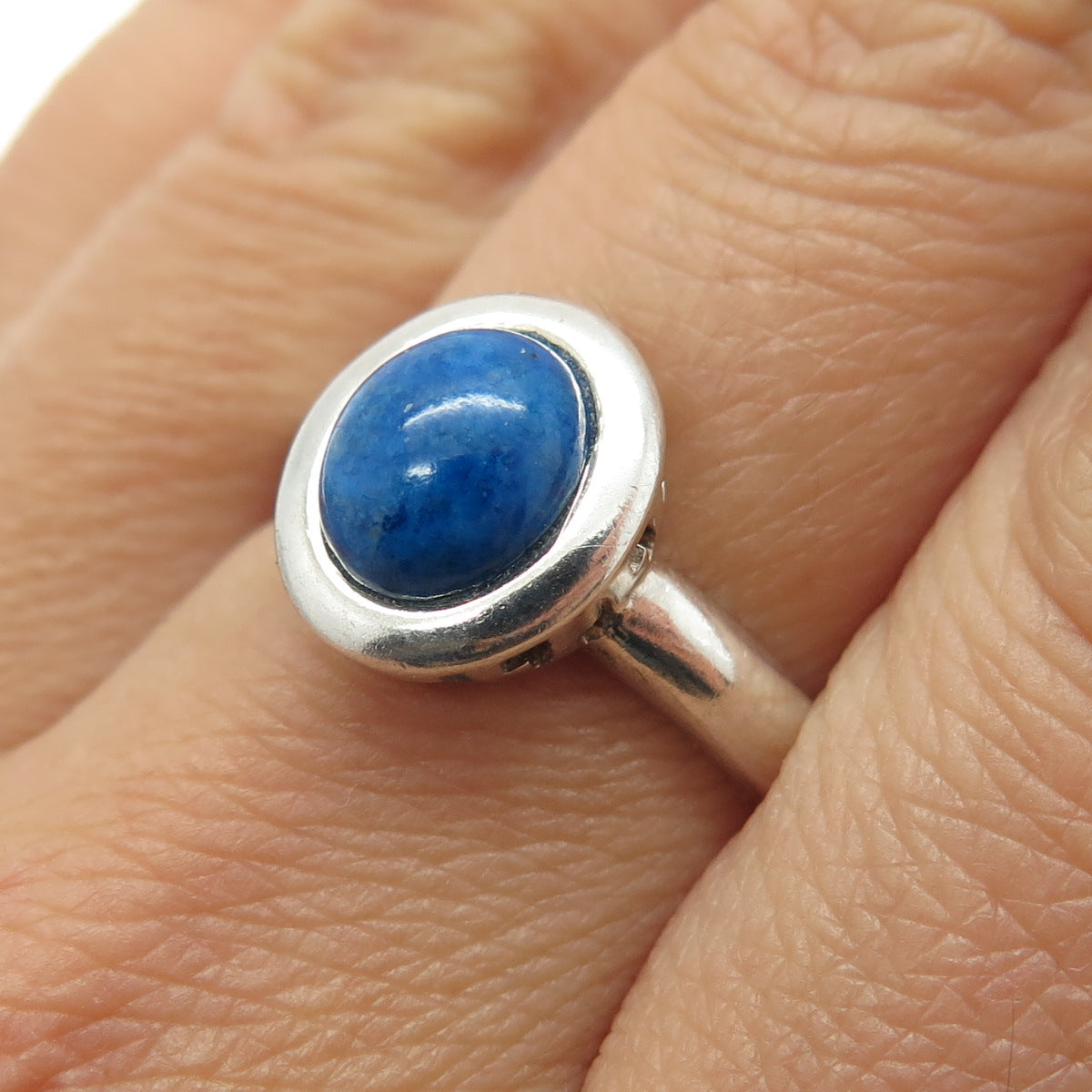 925 Sterling Silver Vintage Real Lapis Lazuli Gemstone Ring Size 8