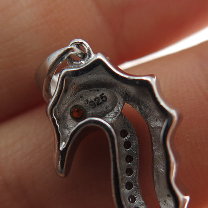 925 Sterling Silver Round-Cut Blue & Red C Z Seahorse Charm Pendant