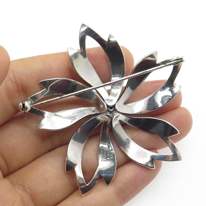 N.E. FROM 925S Sterling Silver Vintage Denmark Flower Oxidized Pin Brooch