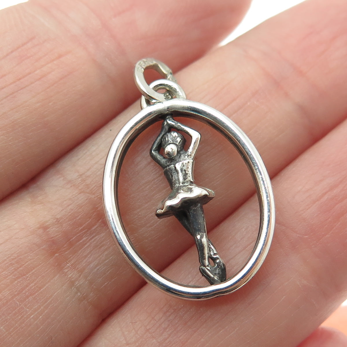 BEAU 925 Sterling Silver Antique Art Deco Ballerina Oxidized Charm Pendant