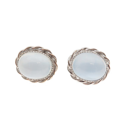 White Gold Filled Antique Art Deco Opalite Oxidized Stud Earrings