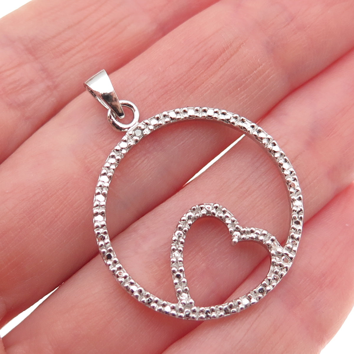 925 Sterling Silver Real Diamond Accent Heart Circle of Life Charm Pendant