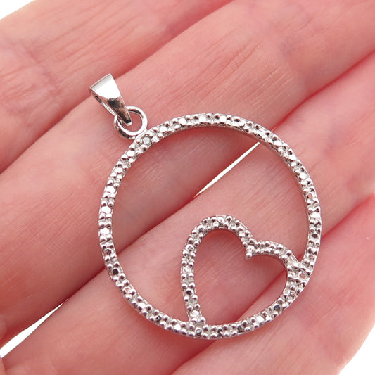 925 Sterling Silver Real Diamond Accent Heart Circle of Life Charm Pendant