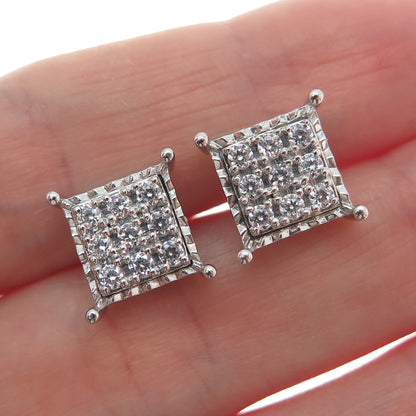 925 Sterling Silver Round-Cut Shaped C Z Sparkle Square Stud Earrings