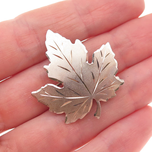 925 Sterling Silver 2-Tone Vintage Maple Leaf Pin Brooch