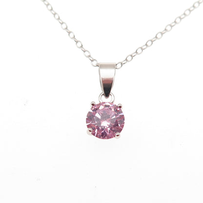 925 Sterling Silver Round-Cut Pink C Z Cable Chain Necklace 16-18"