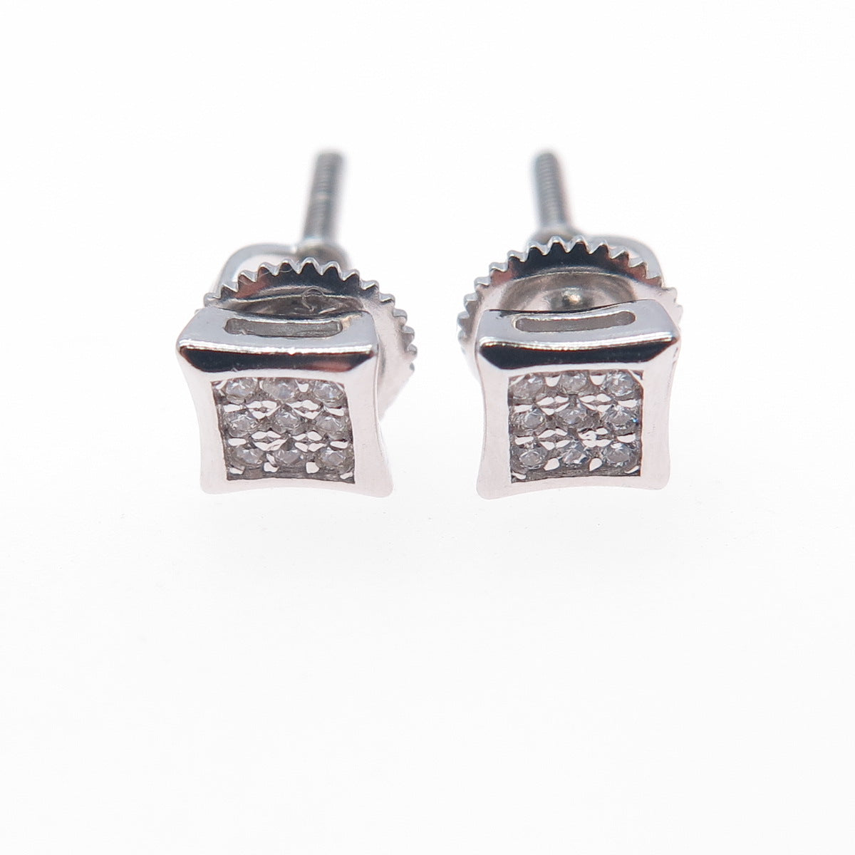 925 Sterling Silver Real Round-Cut White Topaz Square Stud Earrings