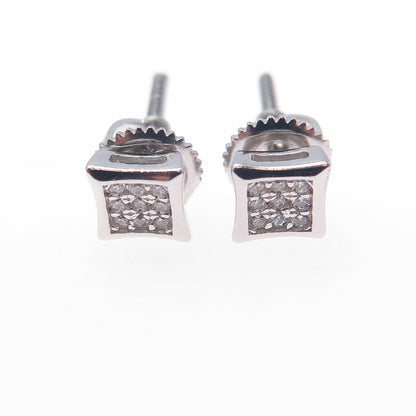 925 Sterling Silver Real Round-Cut White Topaz Square Stud Earrings