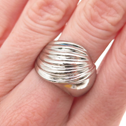925 Sterling Silver Vintage Modernist Wing Oxidized Ring Size 9