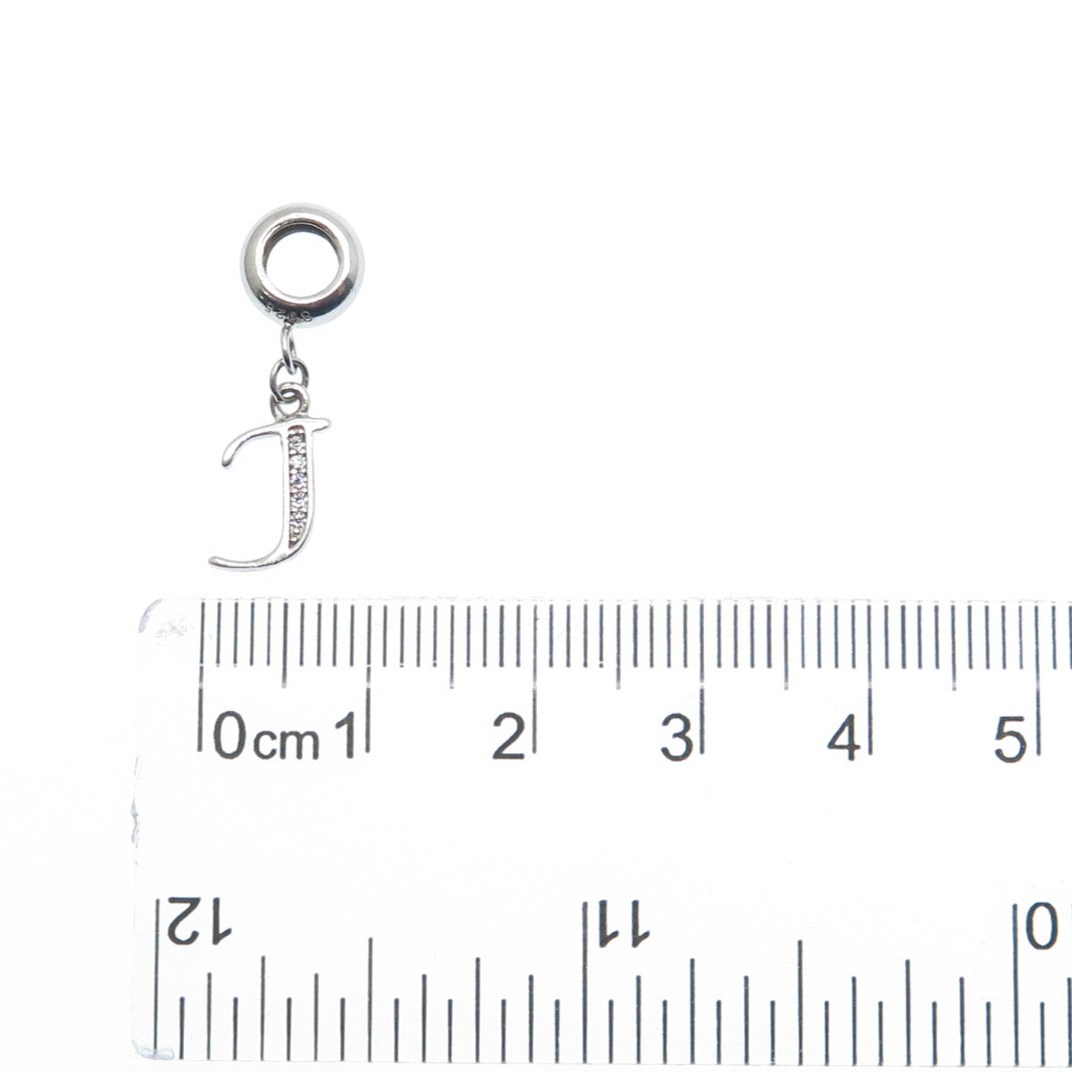 925 Sterling Silver Round-Cut C Z Letter J Initial Dangle Charm Pendant