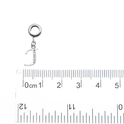 925 Sterling Silver Round-Cut C Z Letter J Initial Dangle Charm Pendant