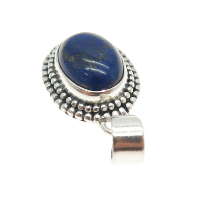 925 Sterling Silver Vintage Real Lapis Lazuli Granulated Pendant