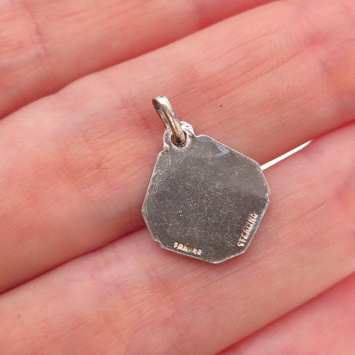 925 Sterling Silver Antique Art Deco France Enamel Saint Theresa Charm Pendant