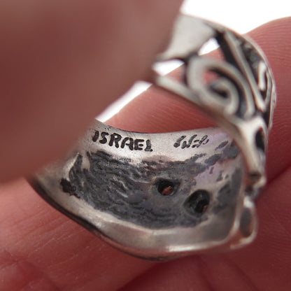 Didae 925 Sterling Silver Vintage Israel C Z Modernist Oxidized Ring Size 8.25