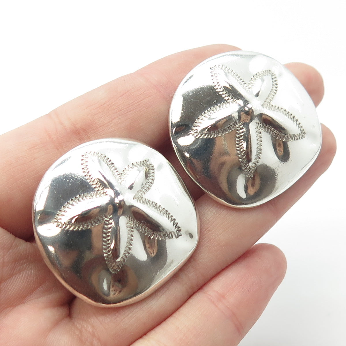 925 Sterling Silver Vintage Mexico Sand Dollar Clip On Earrings