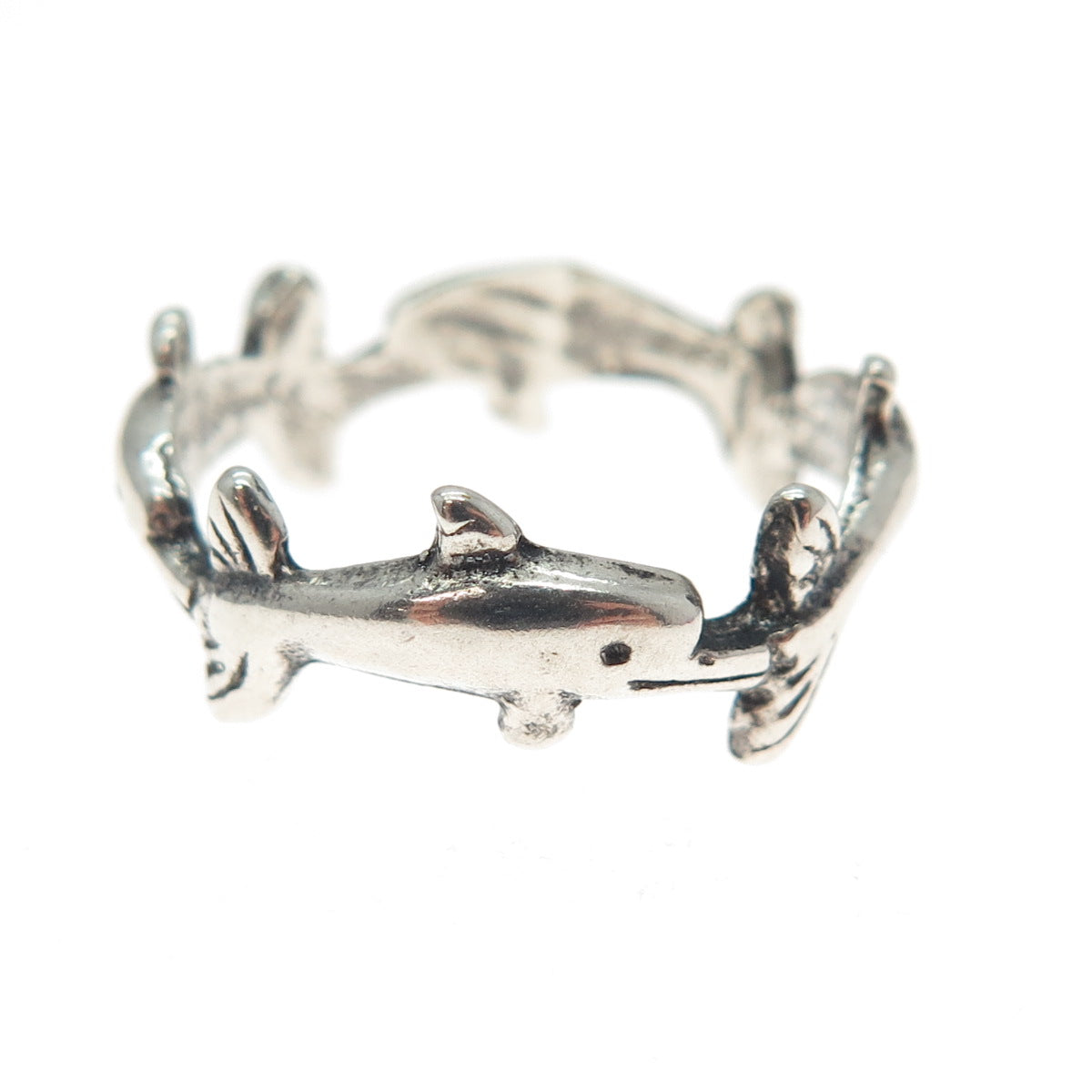 925 Sterling Silver Vintage Dolphin Oxidized All Around Band Ring Size 6.25