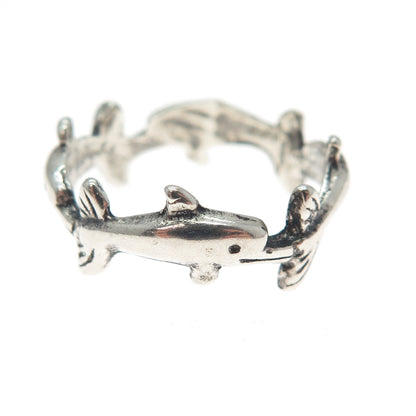 925 Sterling Silver Vintage Dolphin Oxidized All Around Band Ring Size 6.25