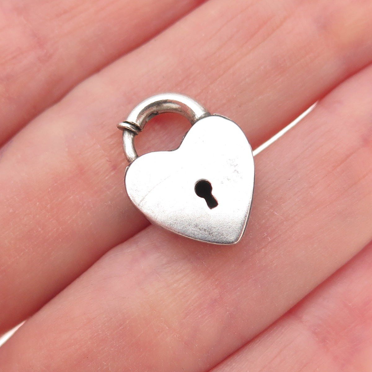 925 Sterling Silver Antique Art Deco Heart Padlock Oxidized Lock Clasp Charm
