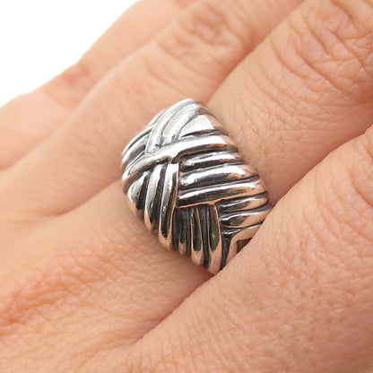 925 Sterling Silver Vintage Italy Modernist Ribbed Oxidized Ring Size 7.25