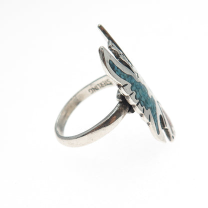 JERRY COWBOY Old Pawn 925 Sterling Turquoise Coral Inlay Peyote Ring Size 6.25