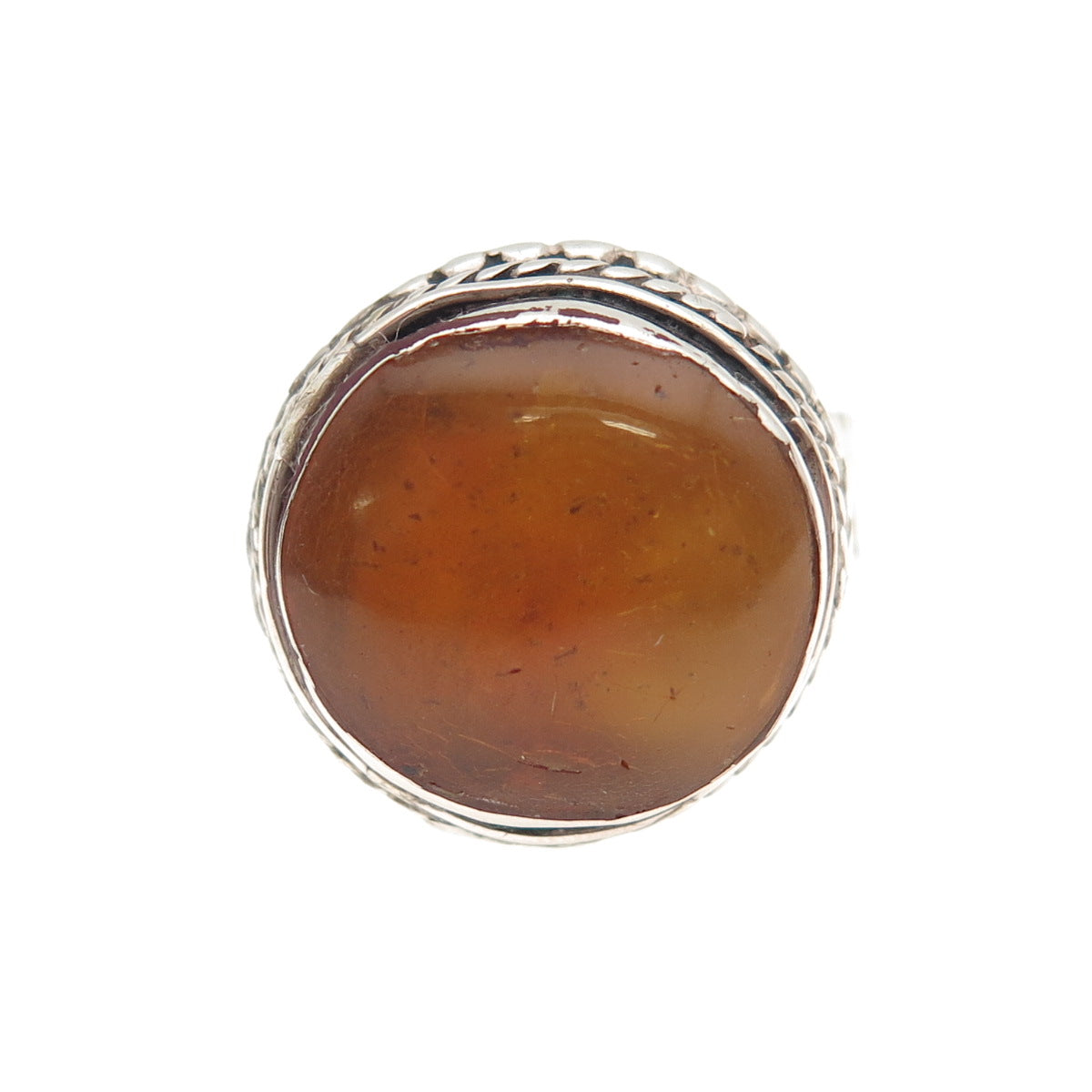 925 Sterling Silver Vintage Real Amber Modernist Oxidized Ring Size 6.5