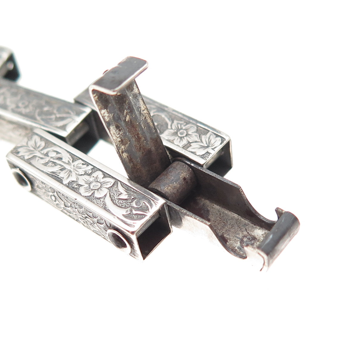 925 Sterling Silver Antique Art Deco Forget Me Not Oxidized Bracelet 7"