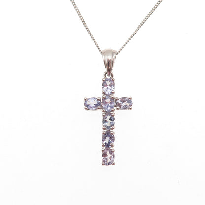 Chuck Clemency 925 Sterling Silver Real Tanzanite Cross Curb Chain Necklace 20"