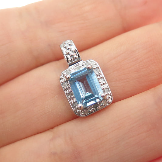 CHARLES WINSTON 925 Sterling Silver Real Diamond & Blue Topaz Mini Charm Pendant