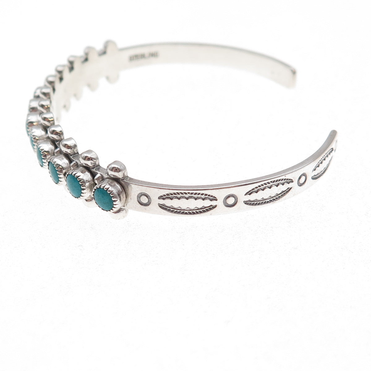 Old Pawn Sterling Silver Vintage Turquoise Snake Eye Adjustable Bracelet 6.25"
