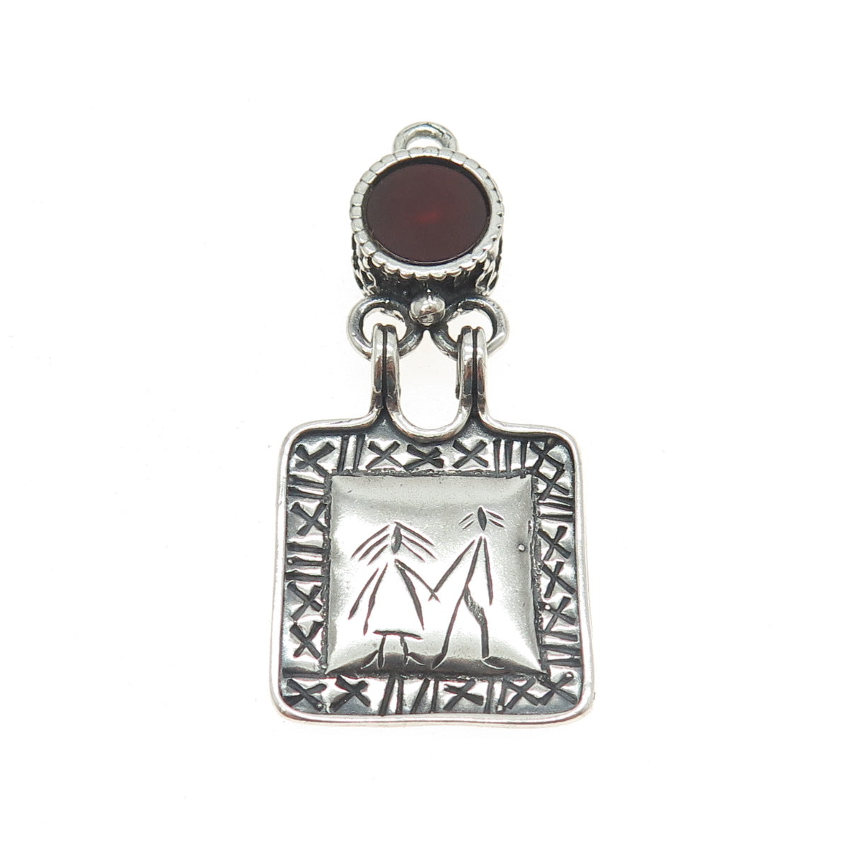 DIDAE 925 Sterling Silver Vintage Israel Real Carnelian Gem Ethnic Pendant