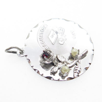 TOWN & COUNTRY Sterling Silver Vintage Rhinestone & Pearl Graduation Day Pendant