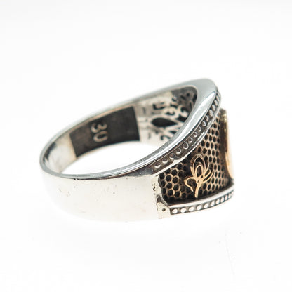 925 Sterling Silver 2-Tone Vintage Crescent & Star Allah Muslim Ring Size 12.5