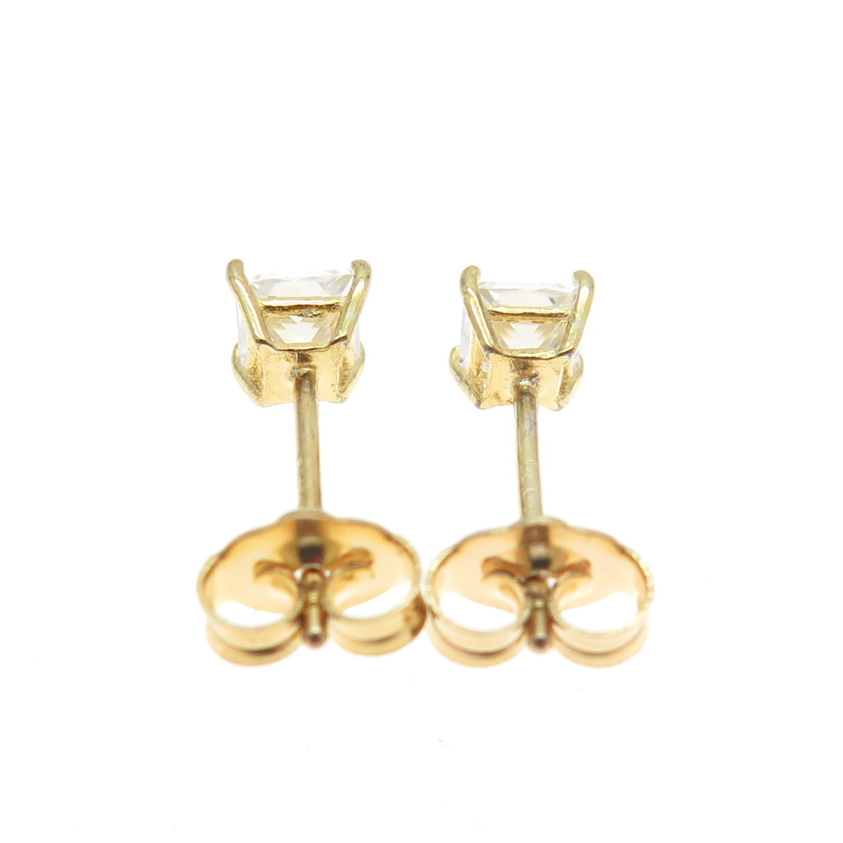 925 Sterling Silver Gold Plated Princess-Cut C Z Stud Earrings