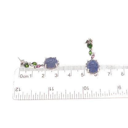 Chuck Clemency 925 Sterling Silver Real Tanzanite Peridot & Amethyst Earrings