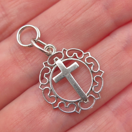 Rembrandt 925 Sterling Silver Vintage Ornate Cross Mini Charm Pendant