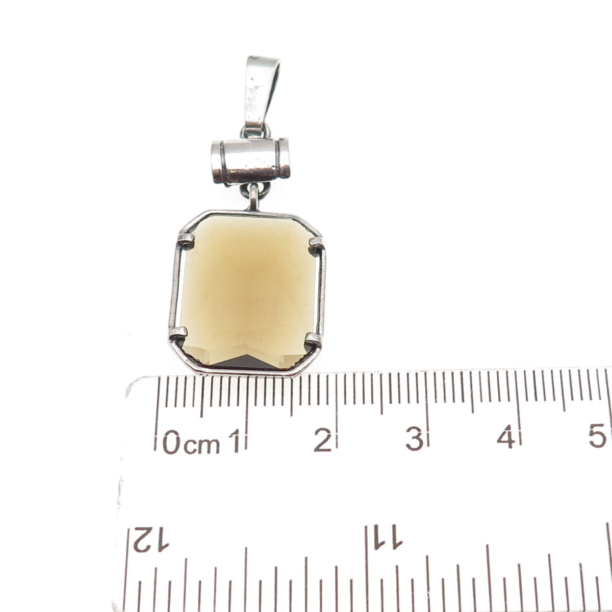 925 Sterling Silver Vintage Real Smoky Quartz Oxidized Charm Pendant