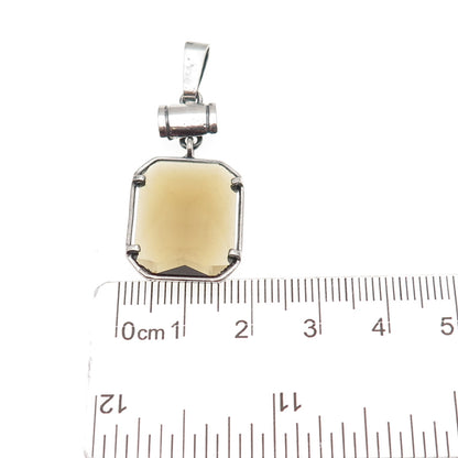 925 Sterling Silver Vintage Real Smoky Quartz Oxidized Charm Pendant
