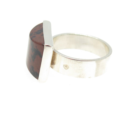 925 Sterling Silver Vintage Mexico Real Picture Jasper Gemstone Ring Size 9.25