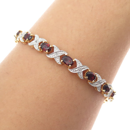 SETA Gold Plated Real Diamond Red Garnet Hugs & Kisses Bracelet 7"