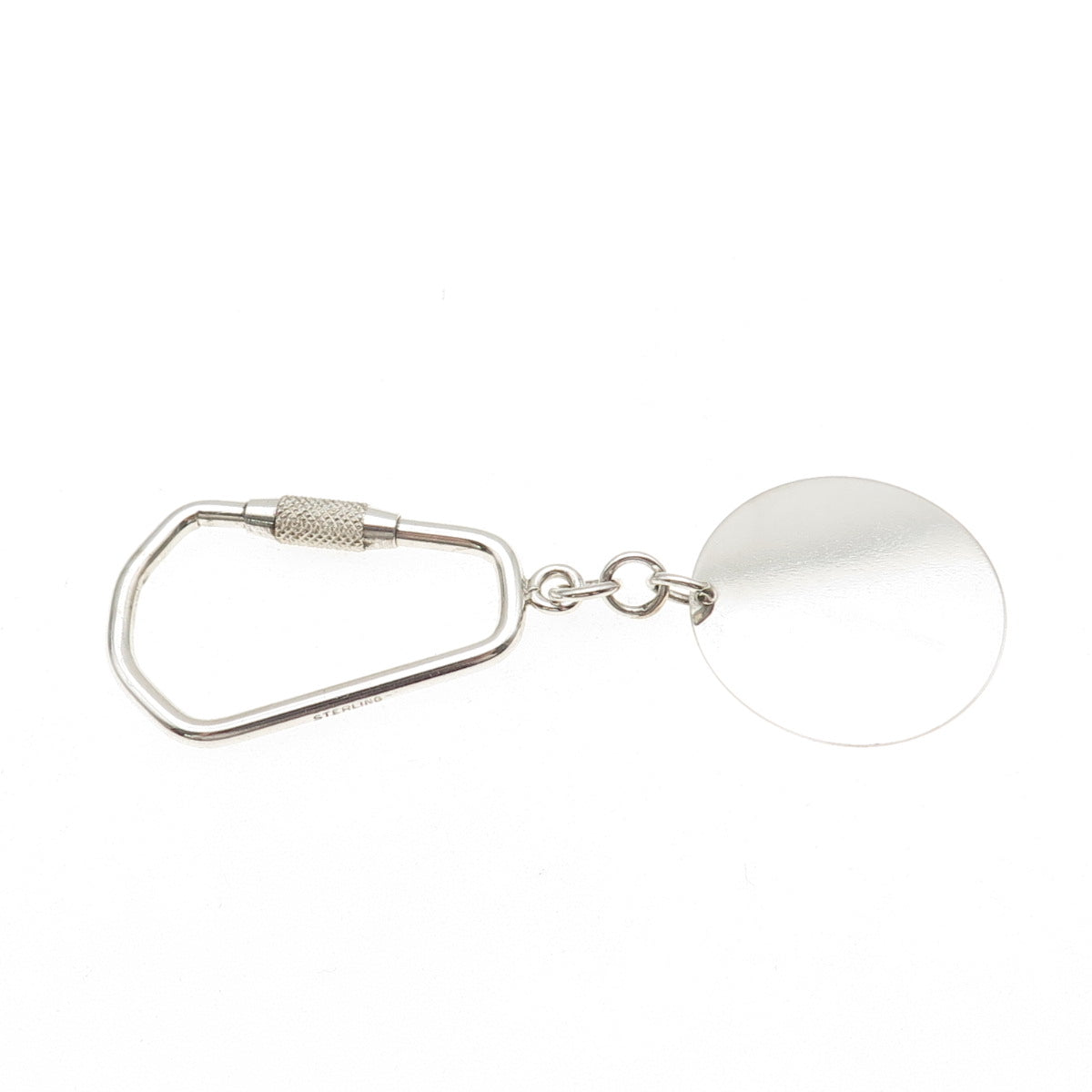 925 Sterling Silver Vintage Round Tag Fob Carabiner Key Ring Holder