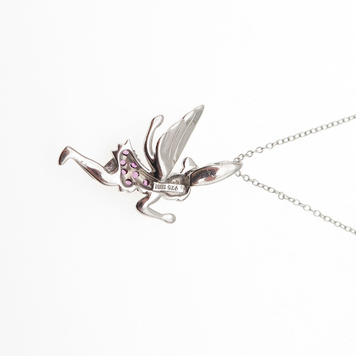 Sun 925 Sterling Silver Real Pink Sapphire Tinker Bell Cable Necklace 18"
