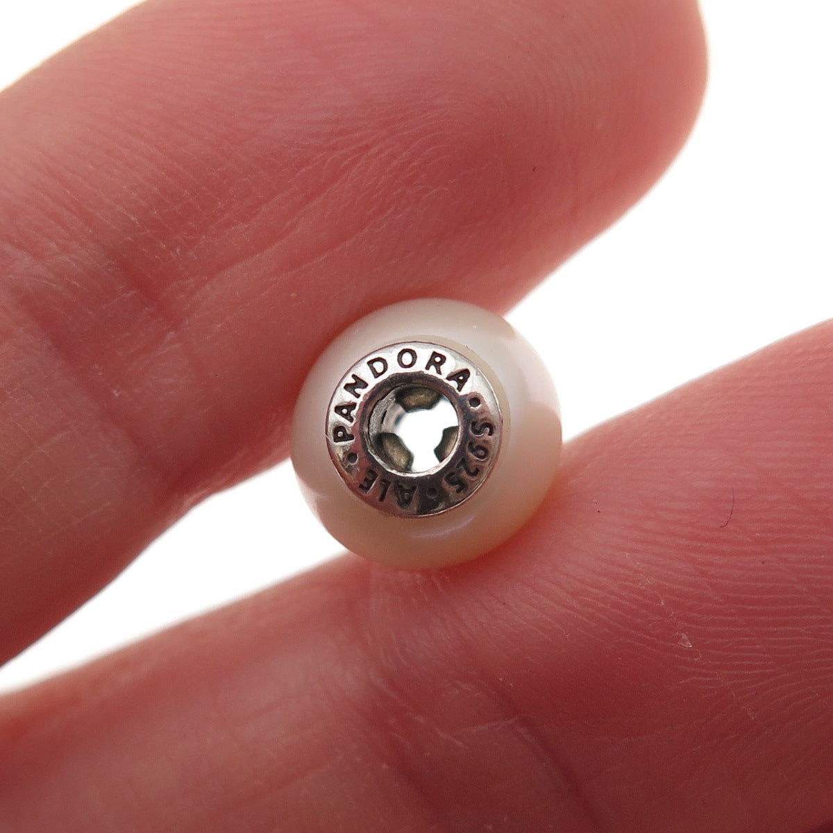 Pandora 925 Sterling Silver Faux Pearl Essence Dignity Slide Bead Charm