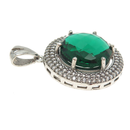 925 Sterling Silver White & Green C Z Pendant