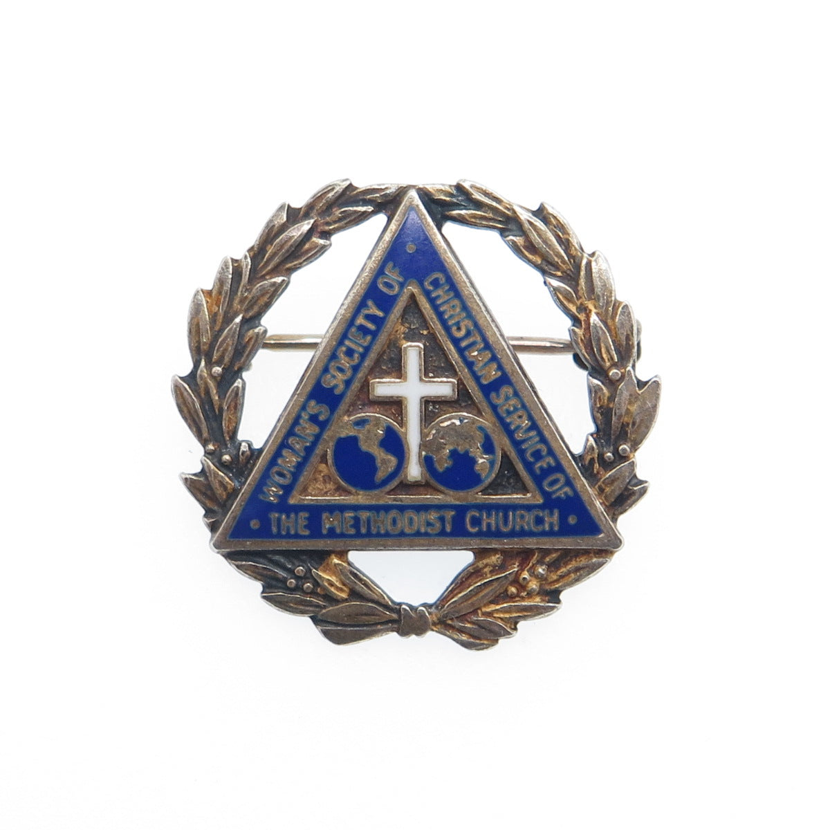 925 Sterling Silver Gold Plated Antique Enamel WSCS Methodist Church Pin Brooch