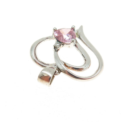 HAN 925 Sterling Silver White & Pink C Z Open Heart Pendant